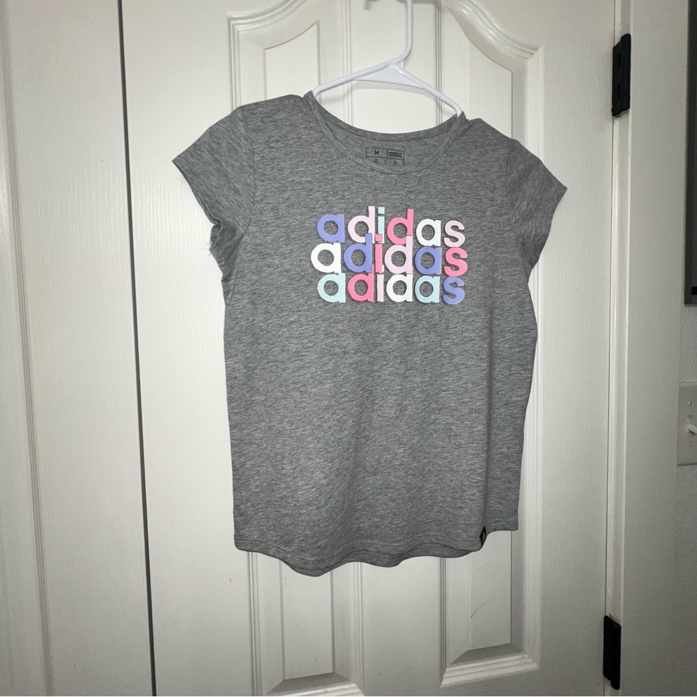Adidas Kids Gray Tee with Multicolor Logo